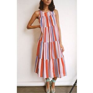 Xirena Eva Striped Silk Sleeveless Multicolor Tiered Midi Dress Sorrento Sz XS
